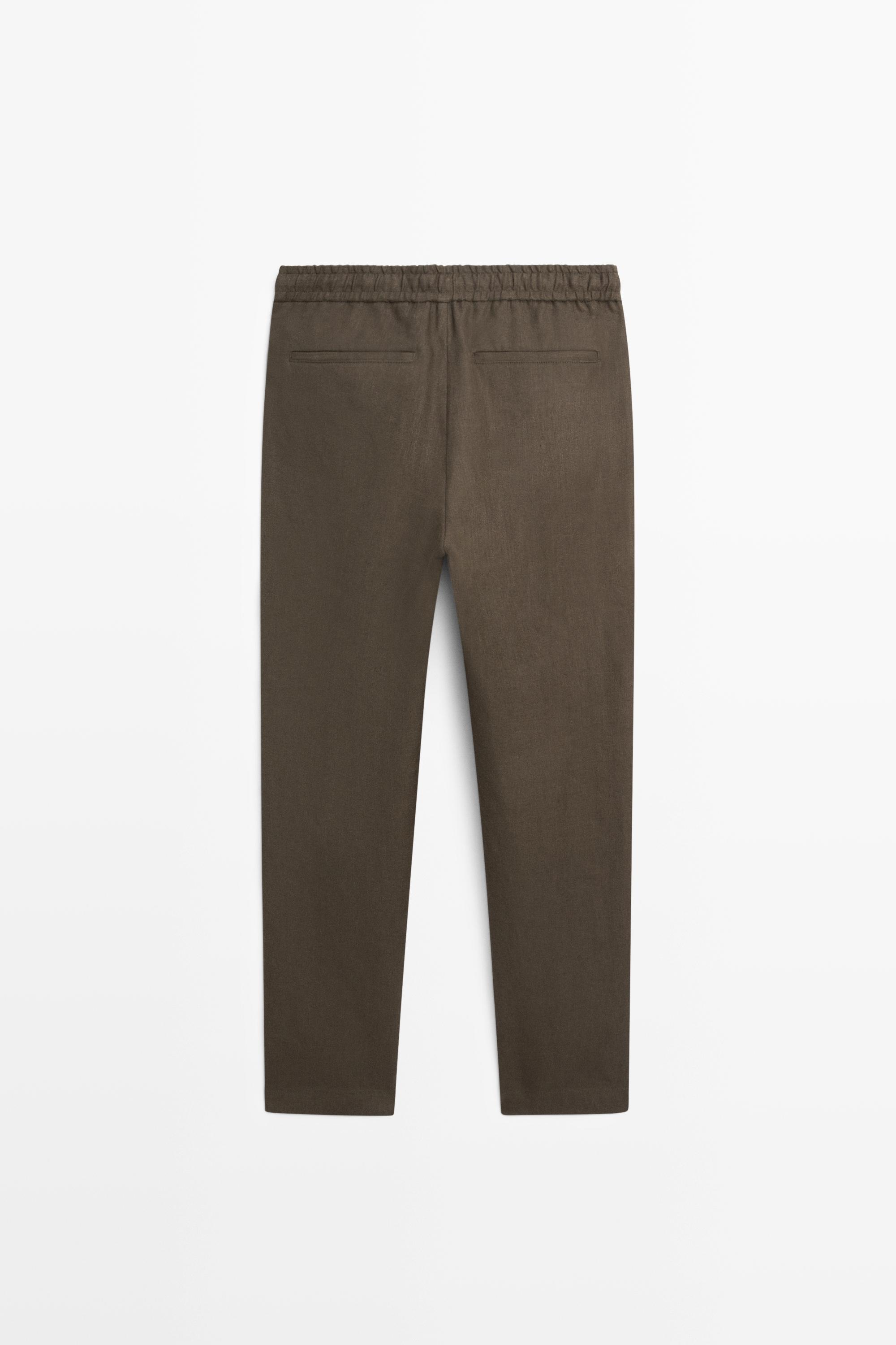 100% linen trousers with herringbone detail